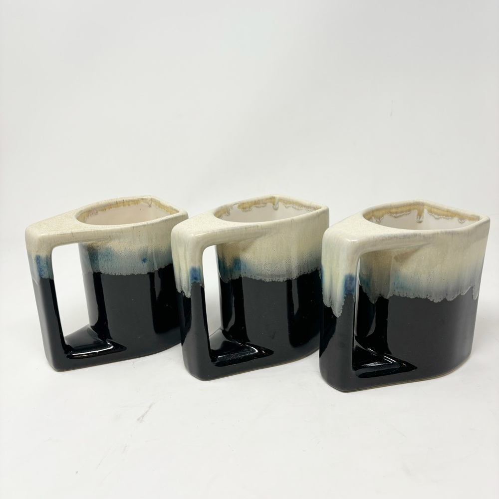 RODOLFO PADILLA Stoneware Mugs Blue Beige Drip Glaze Set Of 3 MCM Southwest